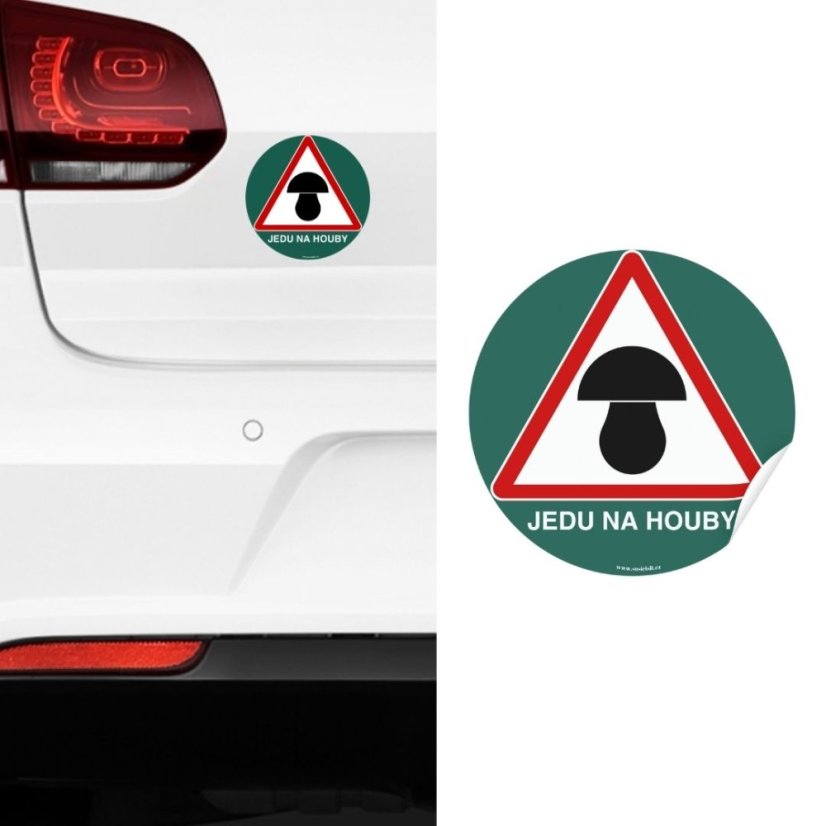 Jedu na houby – samolepka na auto