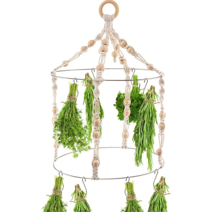 Uscător rotund suspendat pentru buchete de plante aromatice și flori – 2 niveluri