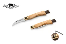Cuțit pentru ciuperci Old Bear cu perie – lemn de măslin, 6,8 cm